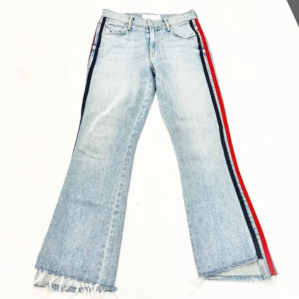Mother Superior The Insider Crop Fray Thanks, Again Racer Denim Jeans Size 24 - Picture 2 of 11